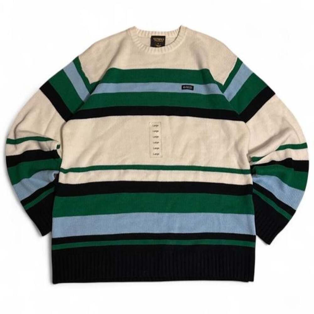 Southpole Vintage Y2K Striped Crewneck Sweater Green Black Cream Large